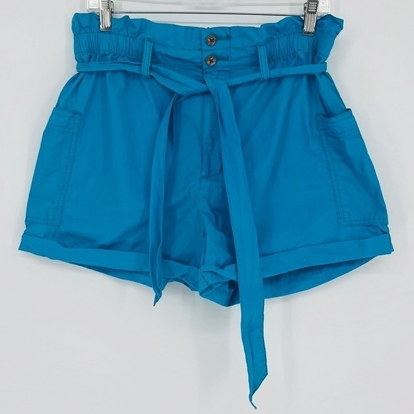 Urban Outfitters Fiona Paperbag Shorts Belted Turquoise Women's Size Large - Picture 2 of 7